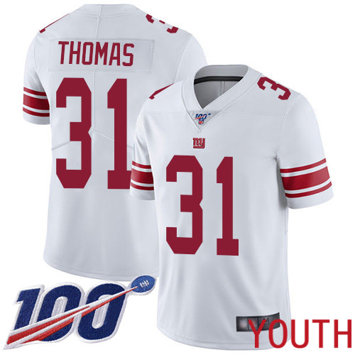 Youth New York Giants #31 Michael Thomas White Vapor Untouchable Limited Player 100th Season Football NFL Jersey